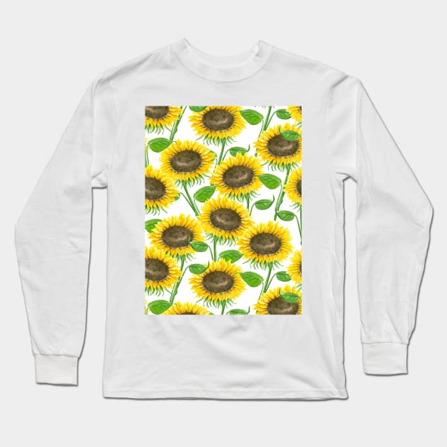 Sunflowers watercolor pattern Long Sleeve T-Shirt by katerinamk